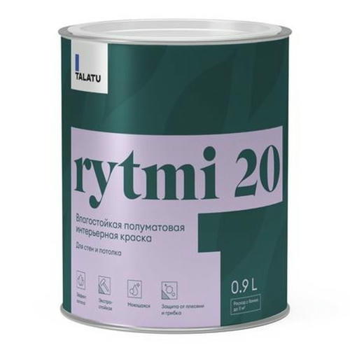 Краска в/д TALATU Rytmi 20 База А влагостойкая полуматовая 0,9 л белая