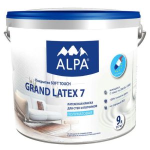 Краска латексная для стен и потолков ALPA Grand Latex 7 полуматовая белая (9л)