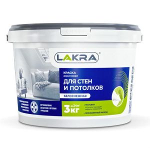 Краска акриловая ЛАКРА для стен и потолков белоснежная 3кг