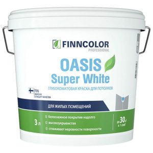 Краска в/д FINNCOLOR Oasis Super White для потолка 3л белая