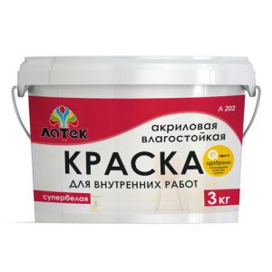 Краска акриловая ЛАТЕК Л202 для стен и потолков влагостойкая 3кг белая