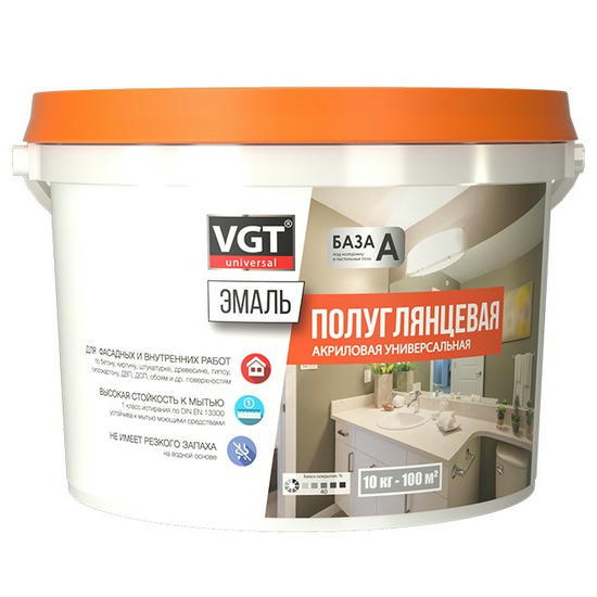 Эмаль универсальная VGT База А полуглянцевая супербелая 10 кг