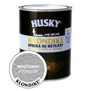 Краска алкидная HUSKY-KLONDIKE по ржавчине с молотковым эффектом 0,9л алюминий