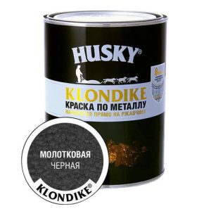Краска алкидная HUSKY-KLONDIKE по ржавчине с молотковым эффектом 0,9л черная
