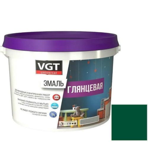 Эмаль универсальная VGT глянцевая Ral 6005 зеленая 1 кг