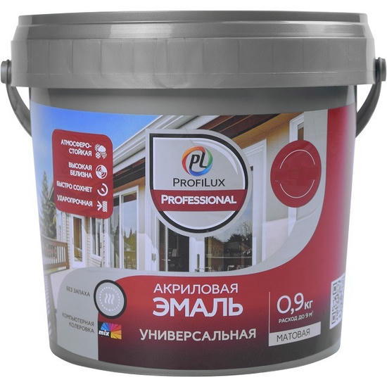 Эмаль акриловая универсальная Profilux Professional база 1 матовая белая 0,9 кг