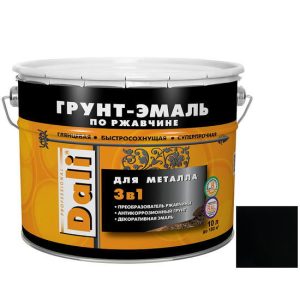 Грунт-эмаль по ржавчине Dali 3 в 1 гладкая RAL 9005 черная 10 л