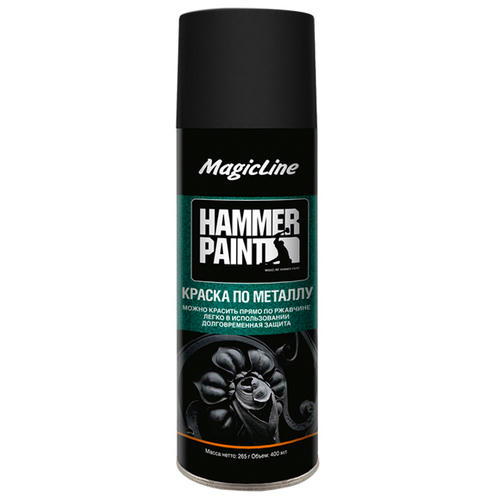 Краска аэрозольная magicline по металлу молотковая 265гр черная