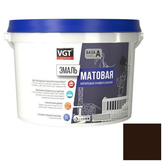 Эмаль универсальная VGT матовая темно-коричневая RAL 8017 1 кг