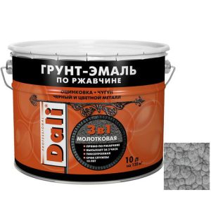Грунт-эмаль по ржавчине Dali 3 в 1 молотковая серебристая 10 л