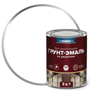 Грунт-эмаль алкидная PROREMONTT 3в1 по ржавчине быстросохнущая 0,8кг белая
