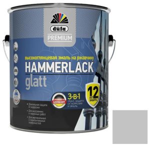 Эмаль по ржавчине Dufa Premium Hammerlack 3 в 1 гладкая RAL 9006 серебристая 2,5 л
