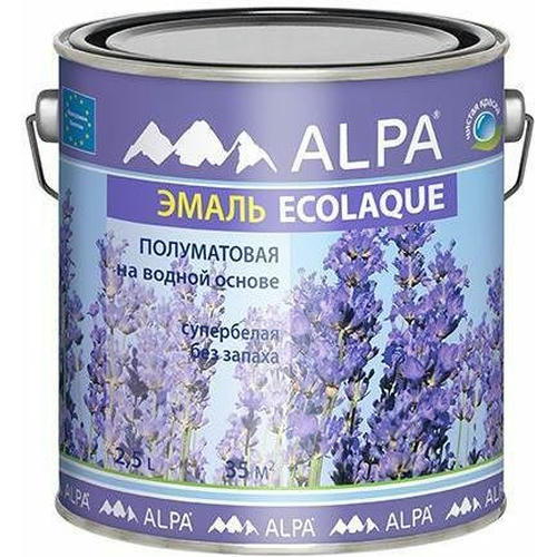 Эмаль акриловая Alpa Ecolaque полуматовая белая (2,5л)