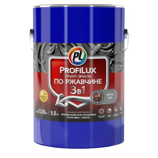 Грунт-эмаль Profilux по ржавчине 3 в 1 полуматовая серая 5 кг