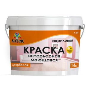 Краска акриловая ЛАТЕК Л204 для стен и потолков моющаяся 14кг белая