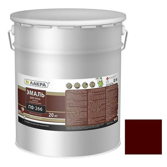 Эмаль для пола Лакра ПФ-266 красно-коричневая 20 кг