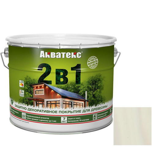 Покрытие алкидное защитно-декоративное для древесины Акватекс 2 в 1 полуматовое белое 9 л