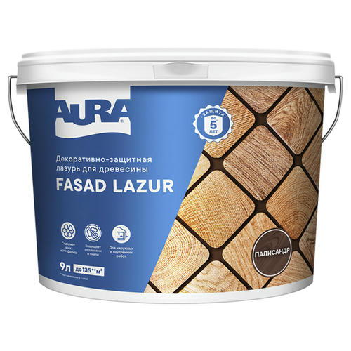 Средство деревозащитное Aura Fasad Lazur палисандр 9л