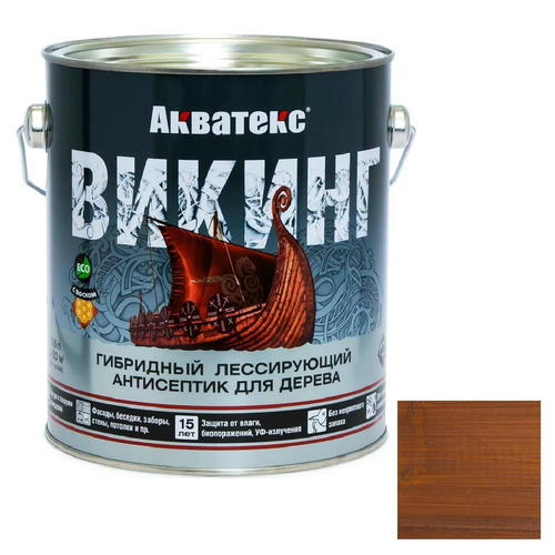 Антисептик для дерева гибридный Акватекс Викинг лессирующий полуматовый Тик 2,5 л