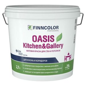 Краска акриловая FINNCOLOR Oasis Kitchen&Gallery для стен и потолков база С 2,7л бесцветная