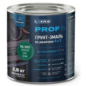 Грунт-эмаль по ржавчине 4 в 1 Лакра Prof it RAL 6005 зеленый мох 2,8 кг