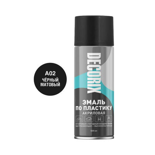 Эмаль аэрозольная по пластику чёрный матовый 520 мл/DECORIX