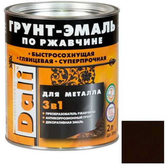 Грунт-эмаль по ржавчине Dali 3 в 1 гладкая коричневая RAL 8017 2 л