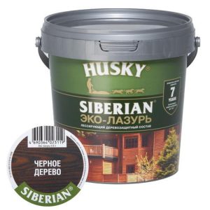Защит. декор. покрытие HUSKY SIBERIAN ЭКО-ЛАЗУРЬ полуматовый черный 0,9л