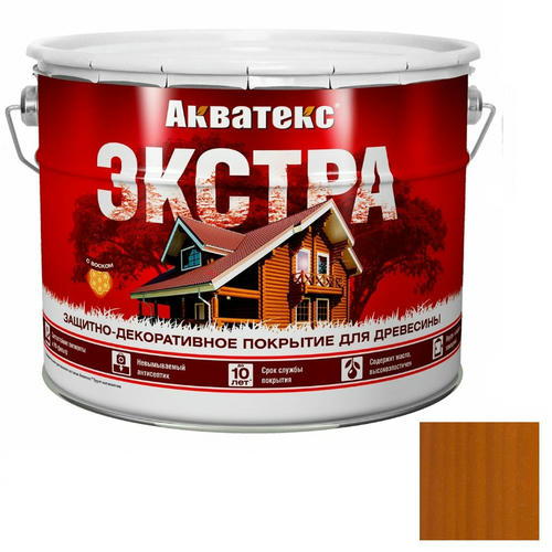 Покрытие алкидное защитно-декоративное для древесины Акватекс Экстра полуглянцевое Тик 9 л