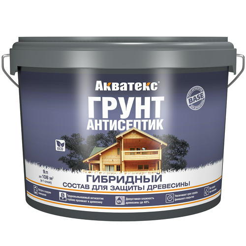 Грунт-антисептик гибридный для древесины Акватекс бесцветный 9 л