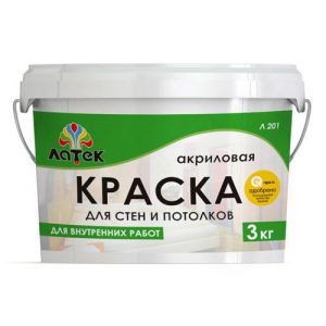 Краска акриловая ЛАТЕК Л201 для стен и потолков 3кг белая