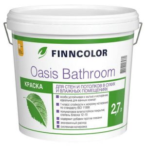 Краска акриловая FINNCOLOR Oasis Bathroom для стен и потолков база С 2,7л бесцветная
