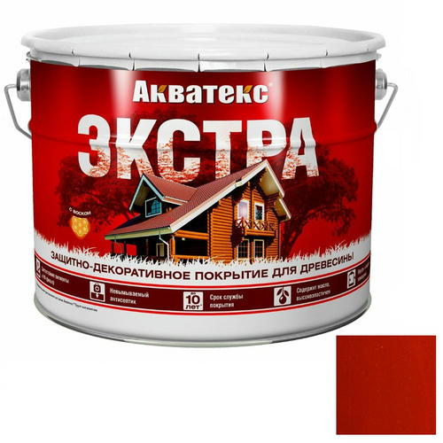 Покрытие алкидное защитно-декоративное для древесины Акватекс Экстра полуглянцевое Красное дерево 9 л