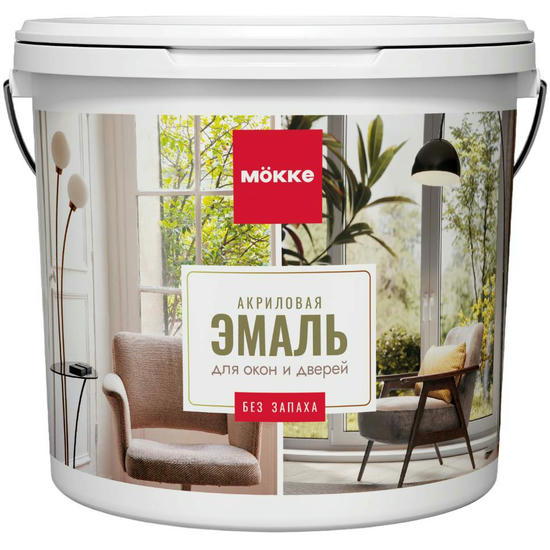 Эмаль акриловая для окон и дверей Mokke 12413 полуглянцевая белая 2 кг