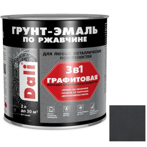 Грунт-эмаль по ржавчине Dali 3 в 1 графитовая серая 2 л