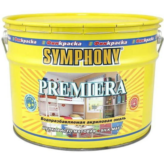 Эмаль акриловая Symphony Premiera А шелково-матовая в металлическом ведре 2,7 л