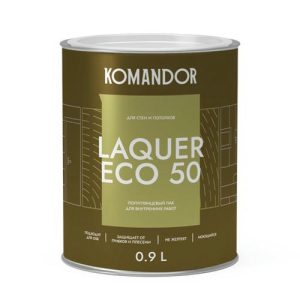 Лак KOMANDOR Laquer Eco 50 для стен и потолков полуглянцевый 0,9 л бесцветный
