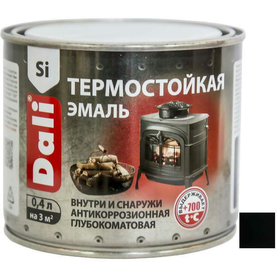 Эмаль термостойкая кремнийорганическая Dali 80206 антикоррозионная матовая черная 0,4 л