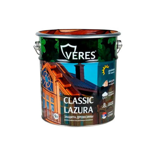 Декоративный антисептик VERES Classic Lazura №3 Тик 9 л — изображение 2