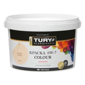 Краска акриловая TURY SW-7 Colour для стен и потолков моющаяся 2,4кг сочный персик