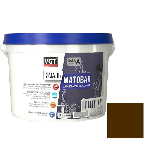 Эмаль универсальная VGT матовая Ral 8011 коричневая 10 кг