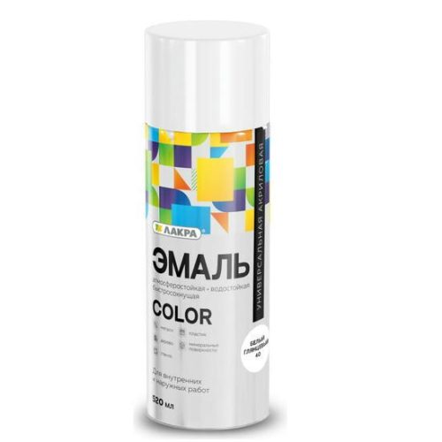 Эмаль аэрозольная Лакра Color универсальная белая глянцевая 40 520 мл