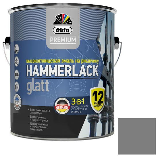 Эмаль на ржавчину молотковая Dufa Premium Hammerlack 3-в-1 темно-серая 0,75 л