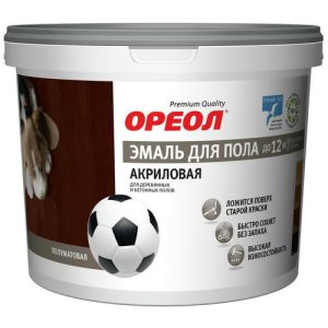 Эмаль акриловая для пола Ореол, полуматовая, желто-коричневая, 0,9 кг