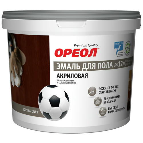 Эмаль акриловая для пола Ореол, полуматовая, желто-коричневая, 0,9 кг