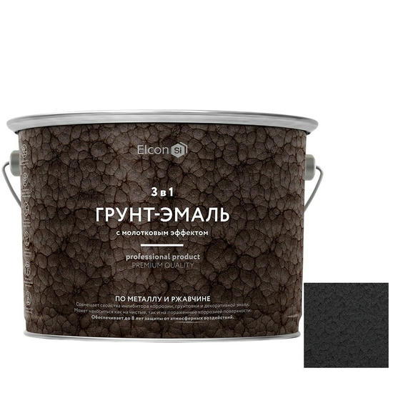 Грунт-эмаль Elcon Smith 3 в 1 с молотковым эффектом чёрная 10 кг
