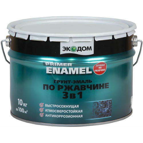 Грунт-эмаль по ржавчине 3в1 ЭКОДОМ полуматовая цвет Красно-коричневый RAL 3009 (10кг)