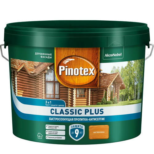 Пропитка-антисептик для древесины Pinotex Classic Plus 3 в 1 Лиственница 9 л