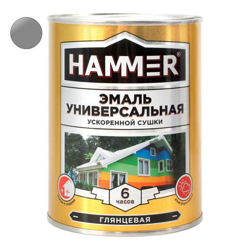 Эмаль алкидная HAMMER ускоренной сушки 0,9кг серая
