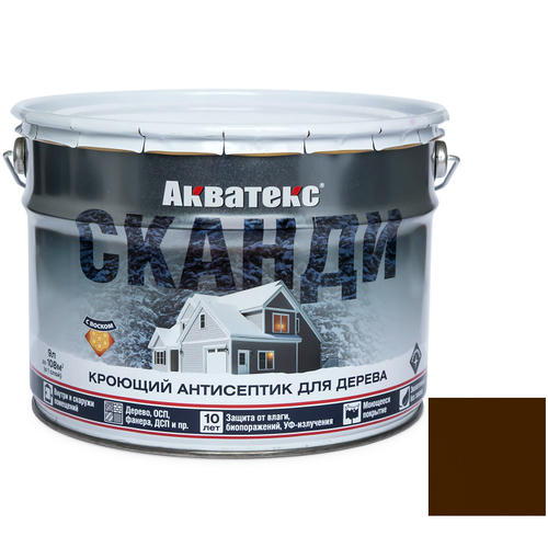 Антисептик акриловый кроющий для дерева Акватекс Сканди полуматовый Лакрица 9 л